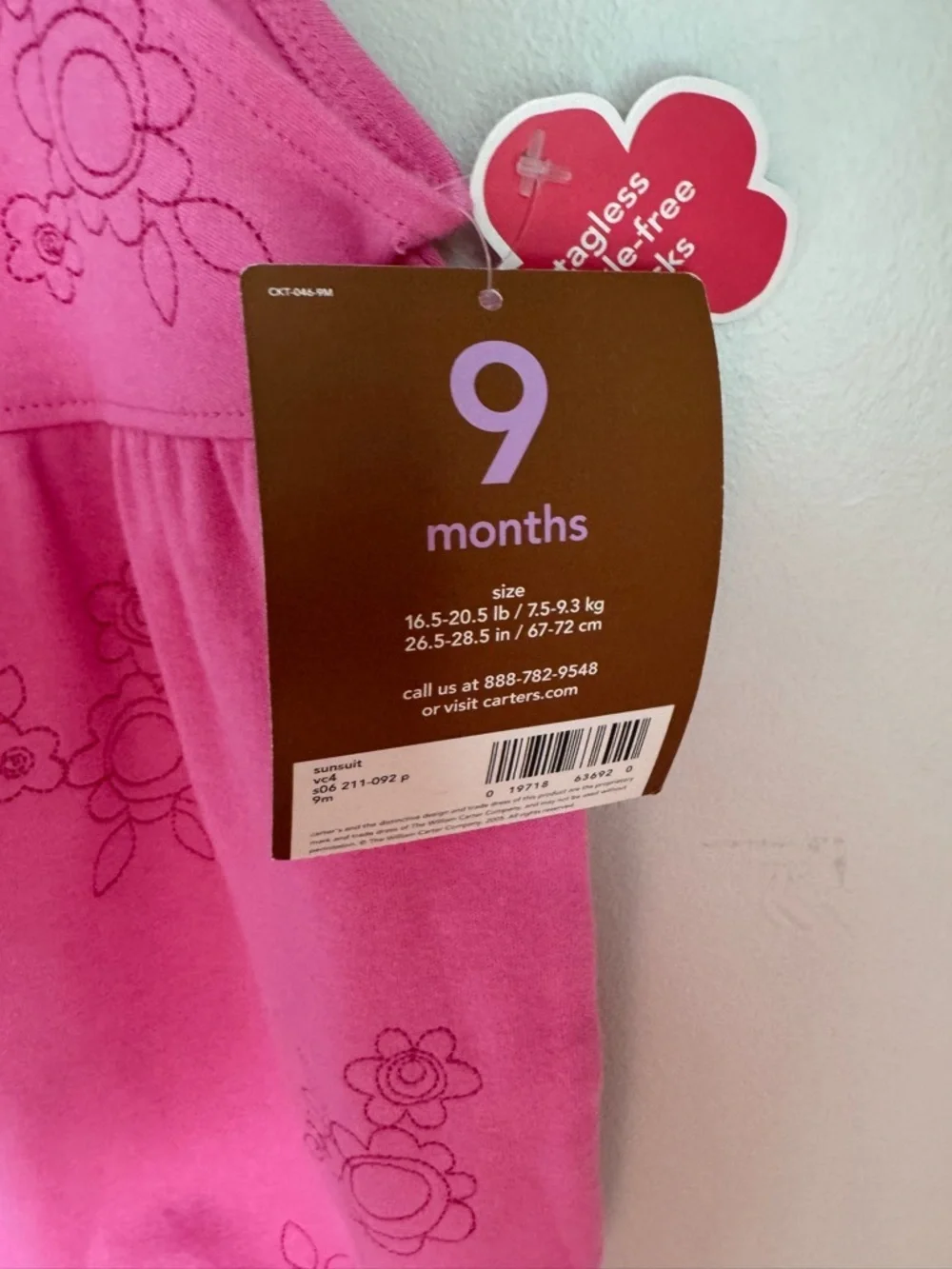 NWT Vintage Carters Pink Floral Baby Romper - 9 Months